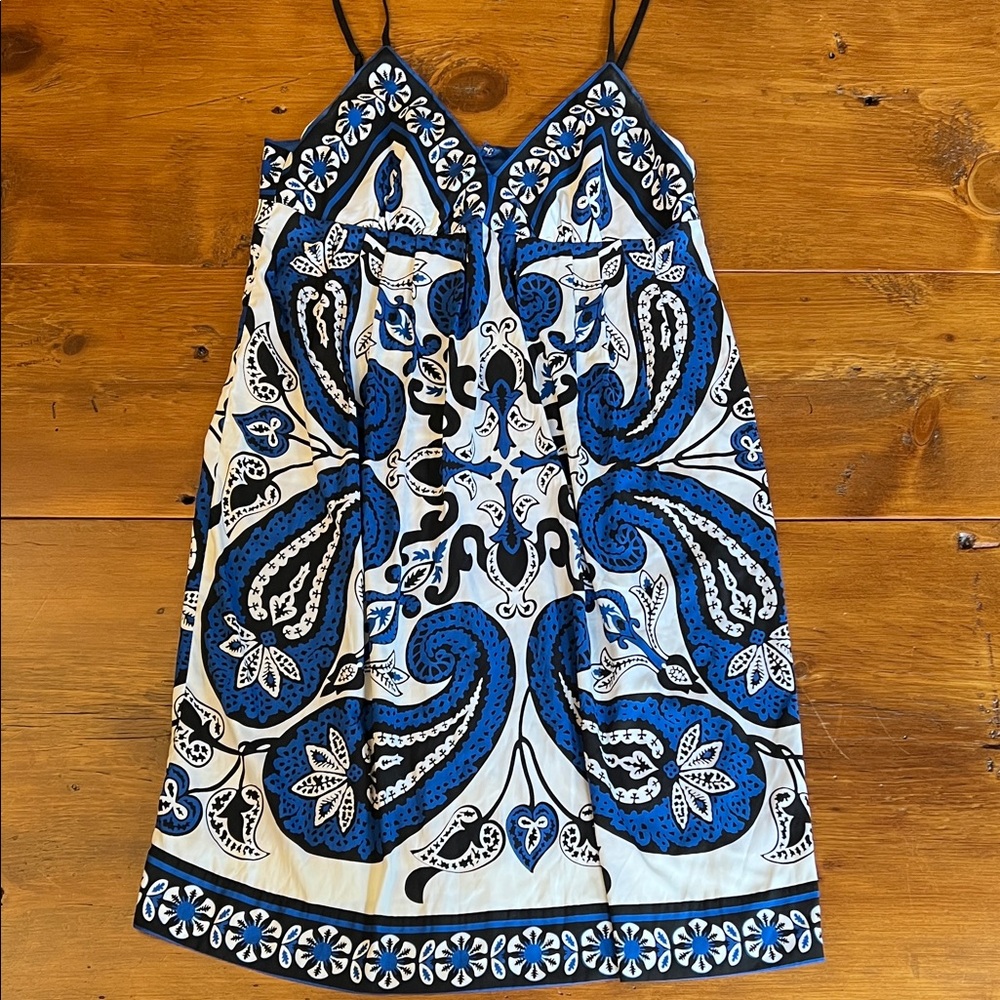 Vibrant Blue and White Patterned Mini Dress